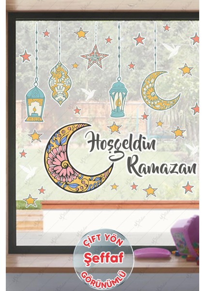 Hoşgeldin Ramazan Sticker Seti Ramazan Kandilleri Hilal ve Yıldız Figürlü-Şeffaf