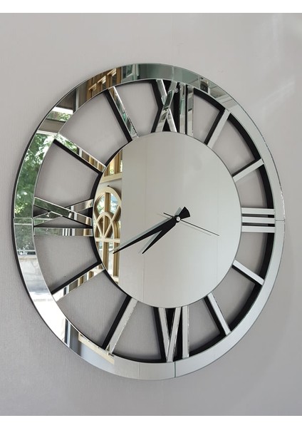 Circle Roma Silver Model Gümüş Renk 60 Cm Dekoratif Aynalı Duvar Saati