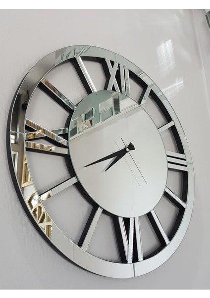 Circle Roma Silver Model Gümüş Renk 60 Cm Dekoratif Aynalı Duvar Saati modelleri