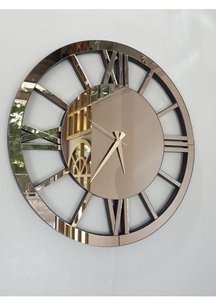 Circle Roma Bronze Model Bronz Renk 60 Cm Dekoratif Aynalı Duvar Saati