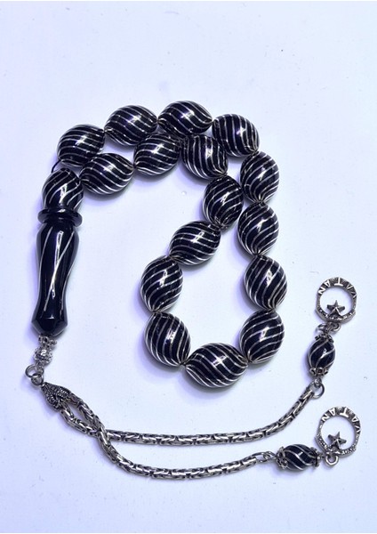 Oltu Tesbih Çeşni İşlemeli Gümüş Püsküllü