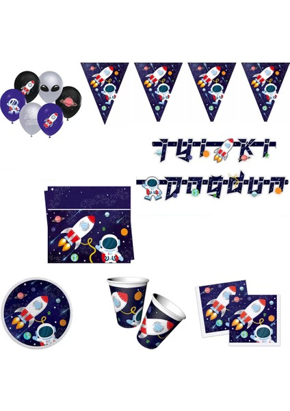 Kozmik Galaksi Uzay Temalı Doğum Günü Parti Seti 8 Kişilik Uzay Temalı Parti Seti