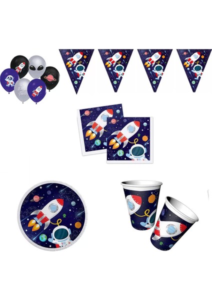 Kozmik Galaksi Uzay Temalı Doğum Günü Parti Seti 16 Kişilik Uzay Temalı Parti Seti