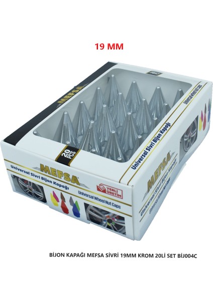 Bijon Kapağı Sivri 19 mm Krom 20 Li Set