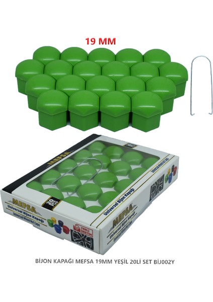 Bijon Kapağı Düz 19 mm Yeşil 20 Li Set