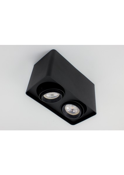Frog Twin Siyah Renk Kare Sıva Üstü Spot Dekoratif Modern Aydınlatma 3000K GU10 Duy LED Ampul Dahil