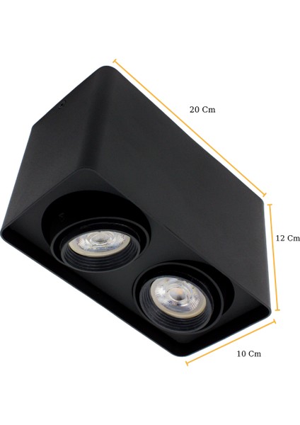 Frog Twin Siyah Renk Kare Sıva Üstü Spot Dekoratif Modern Aydınlatma 3000K GU10 Duy LED Ampul Dahil indirimleri