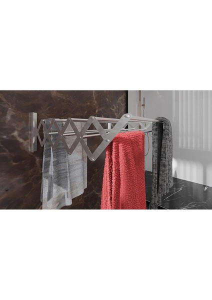 Akordiyon Tipi Katlanır Alüminyum Çamaşır Kurutma Askısı 100 cm 7 Askılı Balkon Banyo Kurutma Askısı