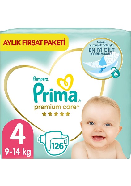 Bebek Bezi Premium Care 4 Beden 126 Adet Maxi Aylık Fırsat Paketi