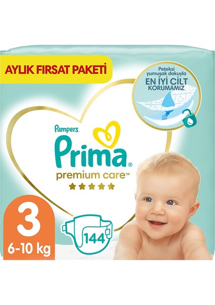Bebek Bezi Premium Care 3 Beden 144 Adet Midi Aylık Fırsat Paketi