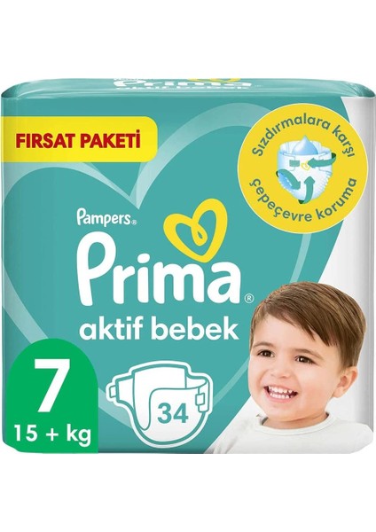 Bebek Bezi Aktif Bebek 7 Beden 34 Adet Xx Large Fırsat Paketi