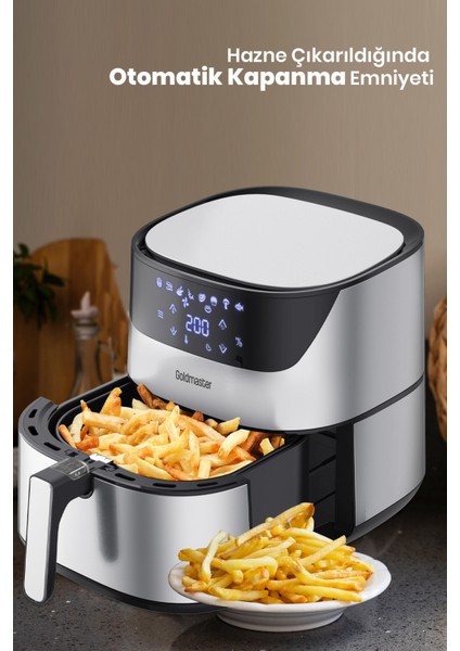 Chefcook 2000 Watt Yüksek Güç 6,4 Litre Inox Geniş Xxl Dokunmatik Airfryer Yağsız Sıcak Hava Fritözü