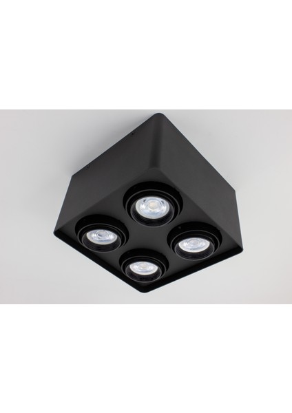 Frog Quad Siyah Renk Kare Sıva Üstü Spot Dekoratif Modern Aydınlatma 3000K GU10 Duy LED Ampul Dahil