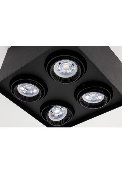 Frog Quad Siyah Renk Kare Sıva Üstü Spot Dekoratif Modern Aydınlatma 3000K GU10 Duy LED Ampul Dahil modelleri