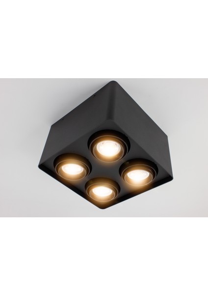 Frog Quad Siyah Renk Kare Sıva Üstü Spot Dekoratif Modern Aydınlatma 3000K GU10 Duy LED Ampul Dahil fırsatları