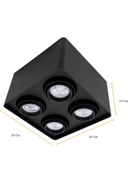 Frog Quad Siyah Renk Kare Sıva Üstü Spot Dekoratif Modern Aydınlatma 3000K GU10 Duy LED Ampul Dahil indirimleri