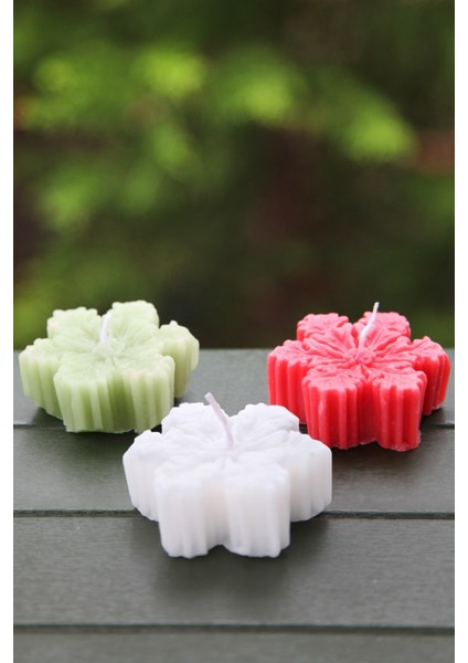 3'lü Amber Kokulu Kar Tanesi Tealight Mum Seti - Küçük 3'lü Renkli Yılbaşı Mumluk Takımı