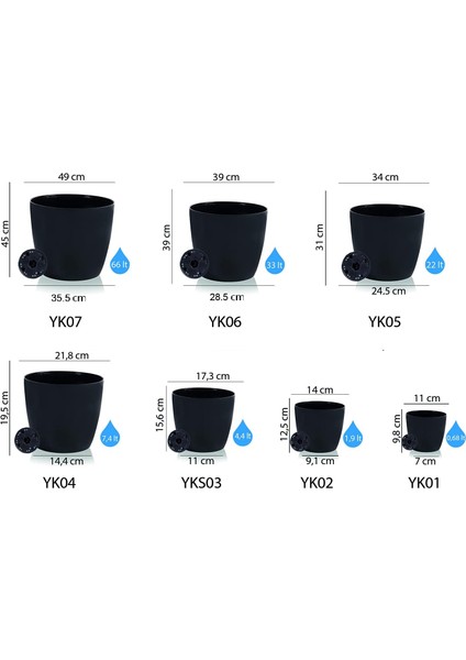YK04 Yakut Saksı No:4 Drenaj Aparatı ile Birlikte, Kirli Beyaz, 21.8cm, 7.4 Litre