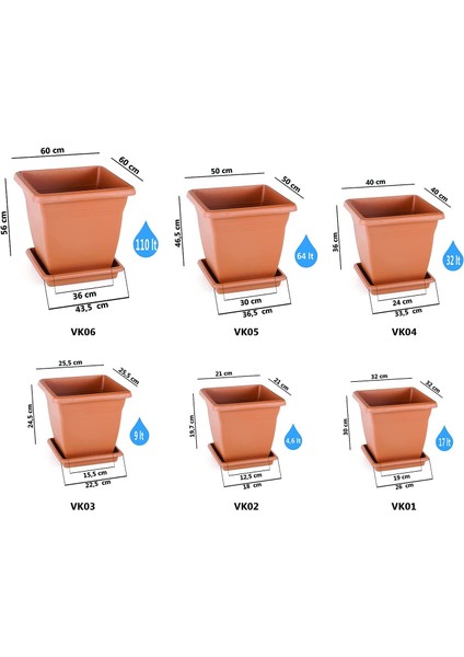VK02 Villa Kare Saksı No:2 Tabaklı 25,5 Cm, 9 Litre Antrasit fiyatları