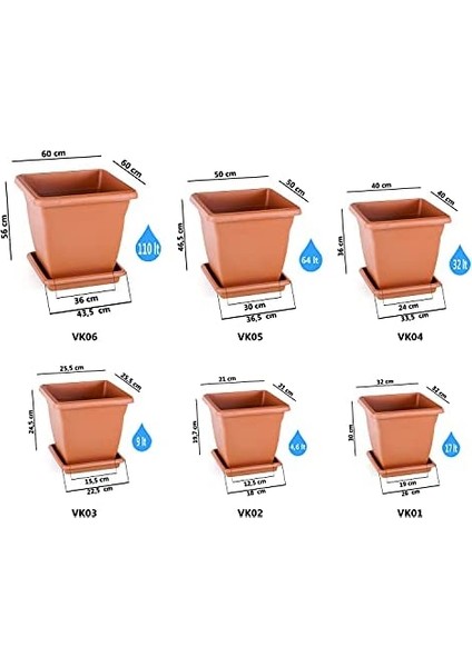 VK02 Villa Kare Saksı No:2 Tabaklı 25,5 Cm, 9 Litre Antrasit fırsatları