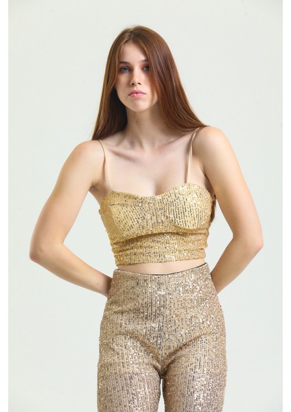 Gloplu Arkası Fermuarlı Zara Payet Bustiyer | BST33154 Gold modelleri