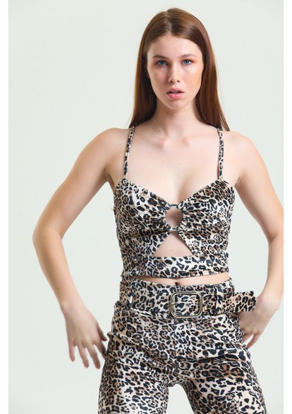 Önü Metal Halkalı Askılı Leopar Kadife Bustiyer | BUST34575 Leopar Desenli fiyatları