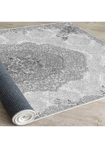 Dekoratif Özel Tasarım Pamuklu Dokuma Taban Yumuşak Dokulu Halı Gri 80 x 120 cm