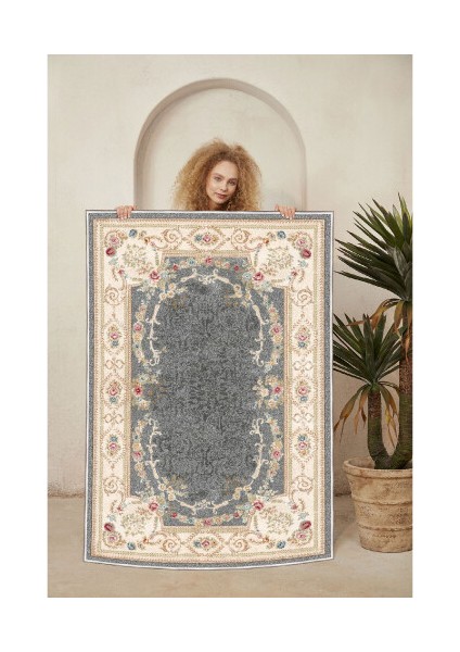 Dekoratif Özel Tasarım Pamuklu Dokuma Taban Yumuşak Dokulu Halı Antrasit 80 x 120 cm