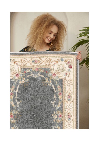Dekoratif Özel Tasarım Pamuklu Dokuma Taban Yumuşak Dokulu Halı Antrasit 80 x 120 cm