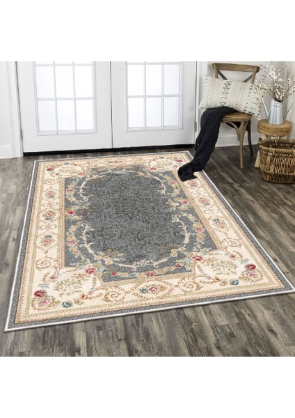 Dekoratif Özel Tasarım Pamuklu Dokuma Taban Yumuşak Dokulu Halı Antrasit 80 x 120 cm
