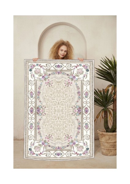Dekoratif Özel Tasarım Pamuklu Dokuma Taban Yumuşak Dokulu Halı Bej 80 x 150 cm