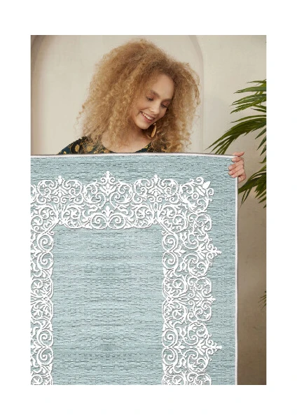 Dekoratif Özel Tasarım Pamuklu Dokuma Taban Yumuşak Dokulu Halı Mint 80 x 120 cm