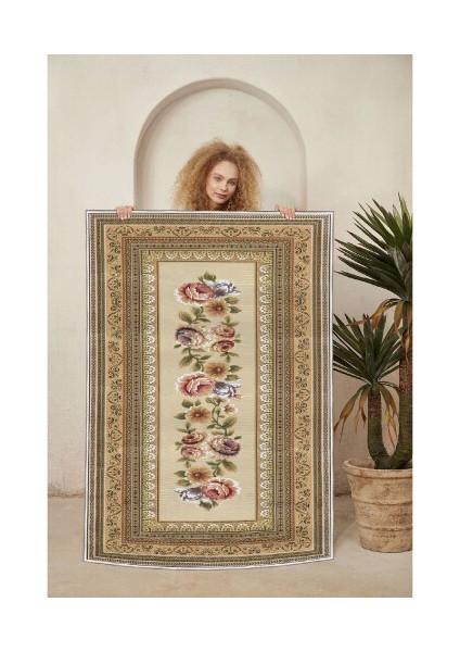 Dekoratif Özel Tasarım Pamuklu Dokuma Taban Yumuşak Dokulu Halı Kahverengi - Krem Rengi 80 x 120 cm