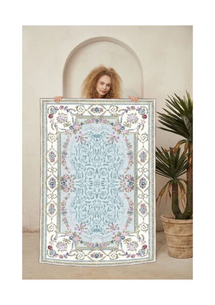 Dekoratif Özel Tasarım Pamuklu Dokuma Taban Yumuşak Dokulu Halı Mavi 180 x 280 cm