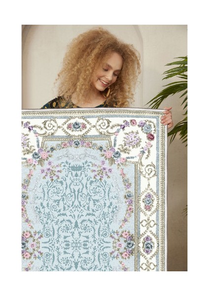 Dekoratif Özel Tasarım Pamuklu Dokuma Taban Yumuşak Dokulu Halı Mavi 180 x 280 cm