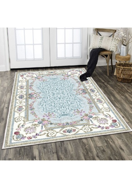 Dekoratif Özel Tasarım Pamuklu Dokuma Taban Yumuşak Dokulu Halı Mavi 180 x 280 cm
