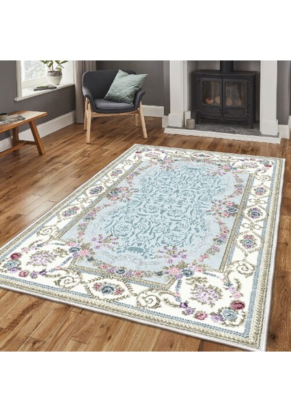 Dekoratif Özel Tasarım Pamuklu Dokuma Taban Yumuşak Dokulu Halı Mavi 180 x 280 cm