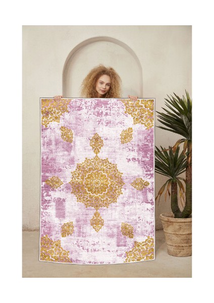 Dekoratif Özel Tasarım Pamuklu Dokuma Taban Yumuşak Dokulu Halı Mor 80 x 120 cm