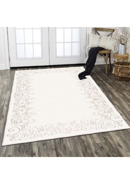 Dekoratif Özel Tasarım Pamuklu Dokuma Taban Yumuşak Dokulu Halı Bej 80 x 150 cm