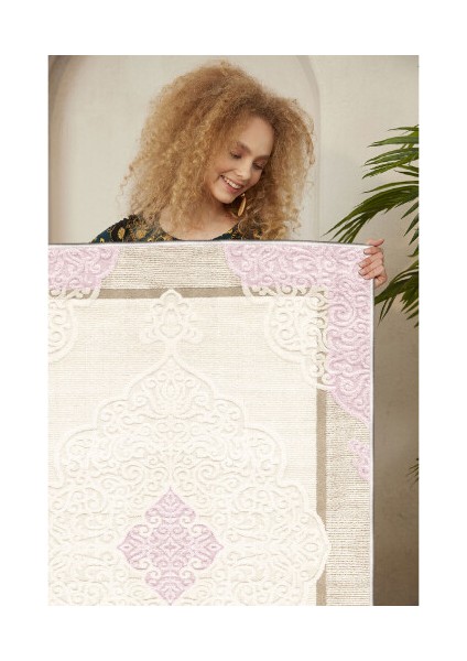 Dekoratif Özel Tasarım Pamuklu Dokuma Taban Yumuşak Dokulu Halı Pembe 80 x 120 cm fiyatları
