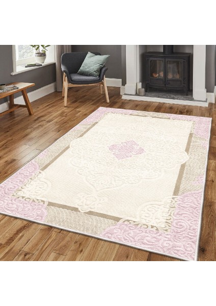 Dekoratif Özel Tasarım Pamuklu Dokuma Taban Yumuşak Dokulu Halı Pembe 80 x 120 cm modelleri