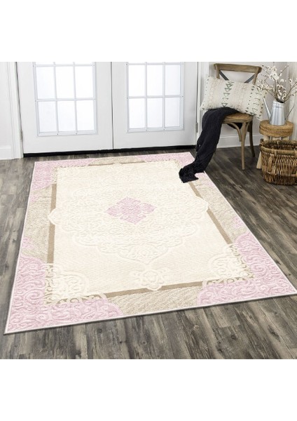 Dekoratif Özel Tasarım Pamuklu Dokuma Taban Yumuşak Dokulu Halı Pembe 80 x 120 cm fırsatları