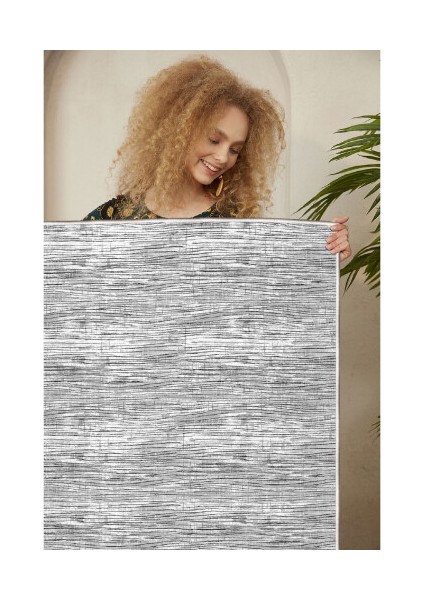 Dekoratif Özel Tasarım Pamuklu Dokuma Taban Yumuşak Dokulu Halı Gri 80 x 120 cm
