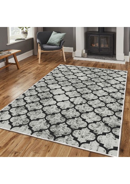 Dekoratif Özel Tasarım Pamuklu Dokuma Taban Yumuşak Dokulu Halı Bej - Siyah - Gri 80 x 120 cm modelleri