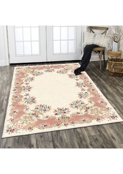 Dekoratif Özel Tasarım Pamuklu Dokuma Taban Yumuşak Dokulu Halı Ekru 80 x 120 cm