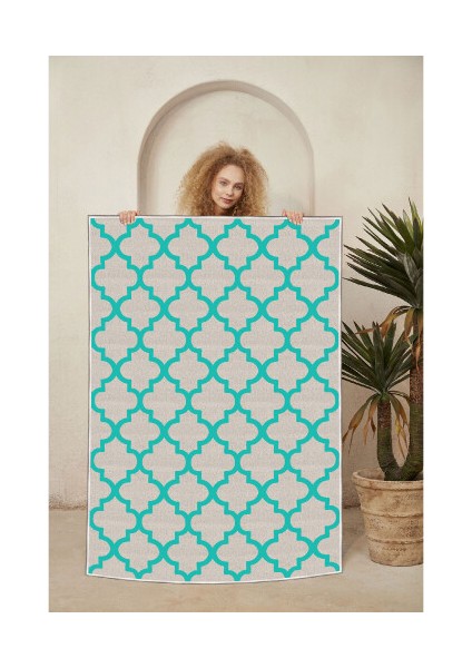 Dekoratif Özel Tasarım Pamuklu Dokuma Taban Yumuşak Dokulu Halı Mint 80 x 200 cm