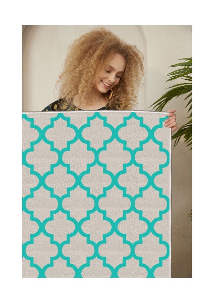 Dekoratif Özel Tasarım Pamuklu Dokuma Taban Yumuşak Dokulu Halı Mint 80 x 200 cm