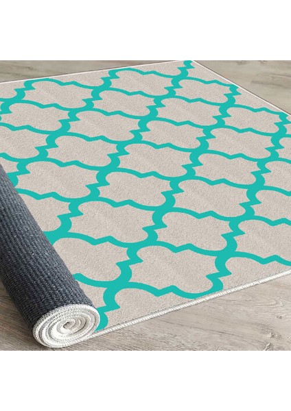 Dekoratif Özel Tasarım Pamuklu Dokuma Taban Yumuşak Dokulu Halı Mint 80 x 200 cm