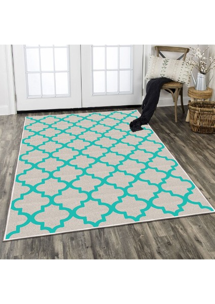 Dekoratif Özel Tasarım Pamuklu Dokuma Taban Yumuşak Dokulu Halı Mint 80 x 200 cm