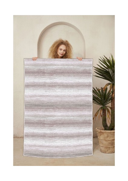 Dekoratif Özel Tasarım Pamuklu Dokuma Taban Yumuşak Dokulu Halı Mor - Krem 80 x 150 cm